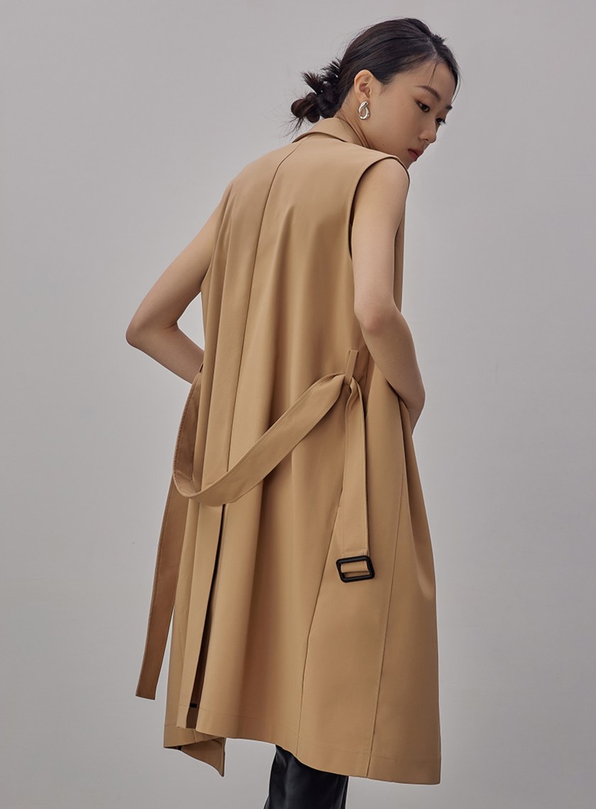 率性無袖長版風衣外套